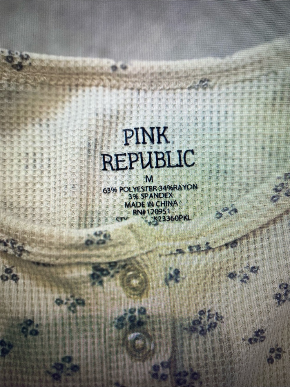 Pink Republic Cream Waffle Knit Floral Button-Front Top